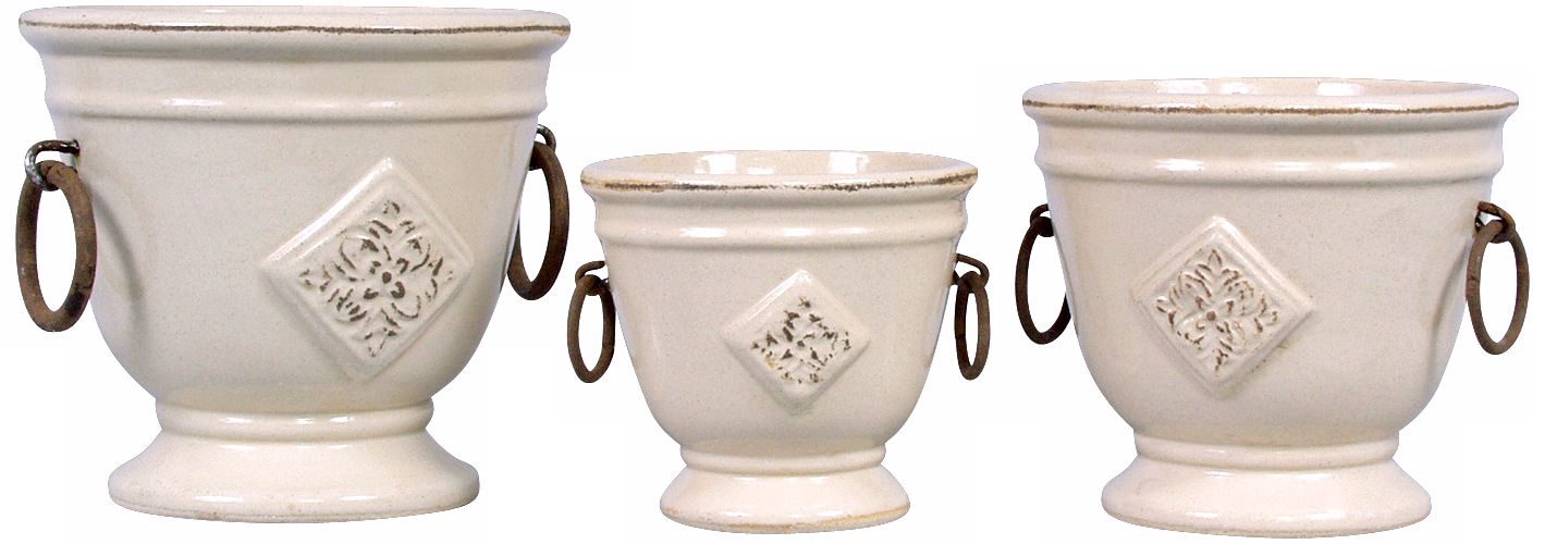 Set of Three Cream Earthenware Planters
