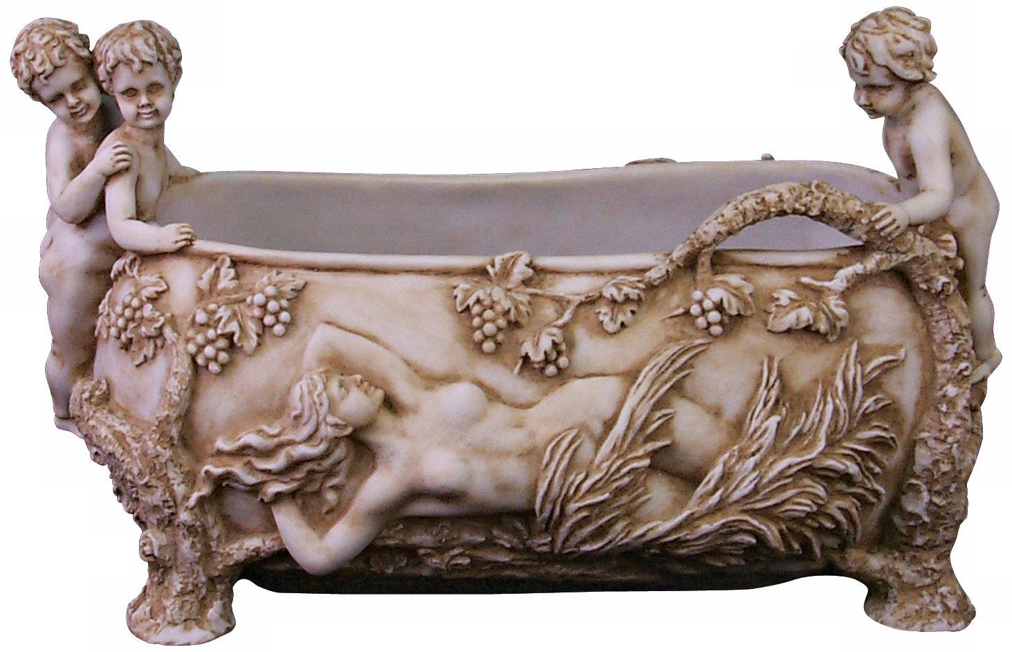 Cherubs and Maidens Antique Ivory Finish Planter