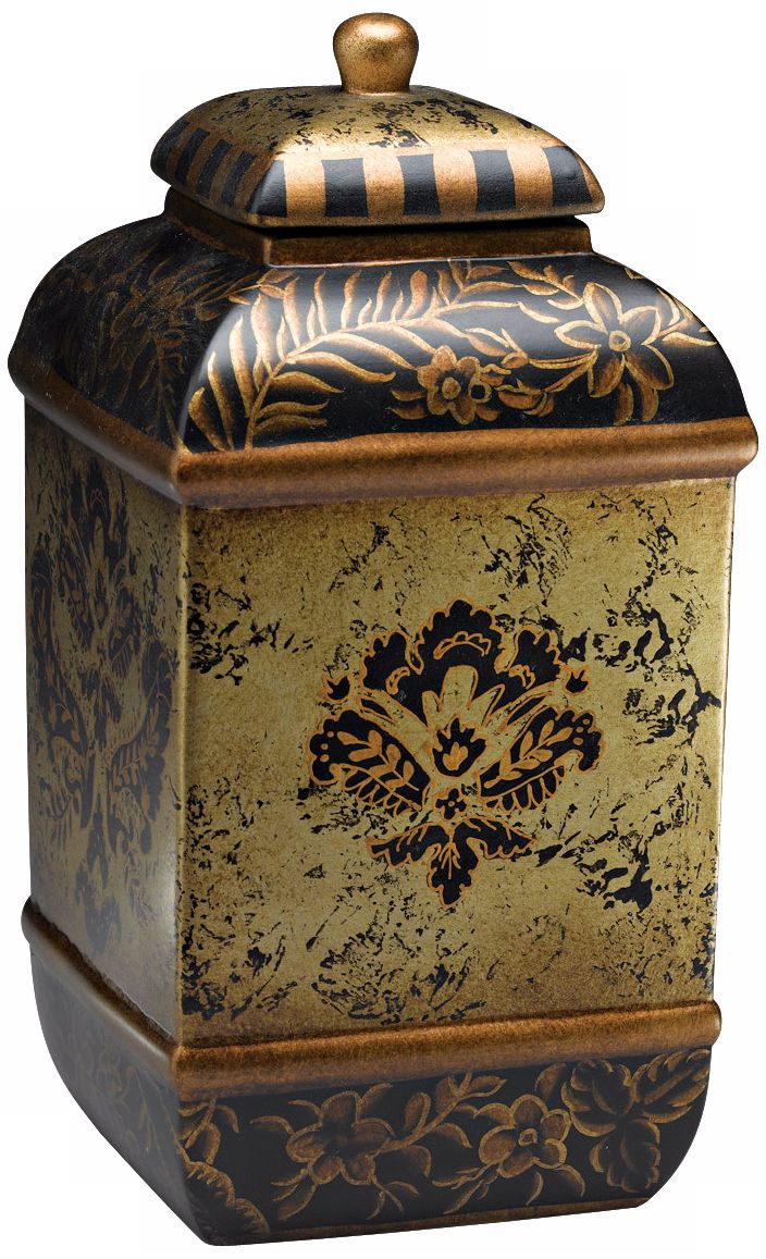 Black and Gold Floral Ceramic Jar