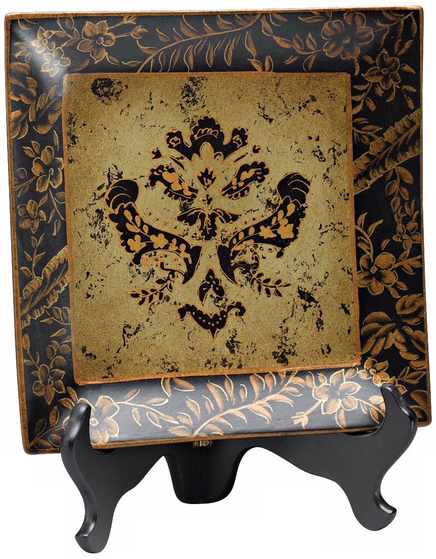 Black and Gold Floral Ceramic Plate