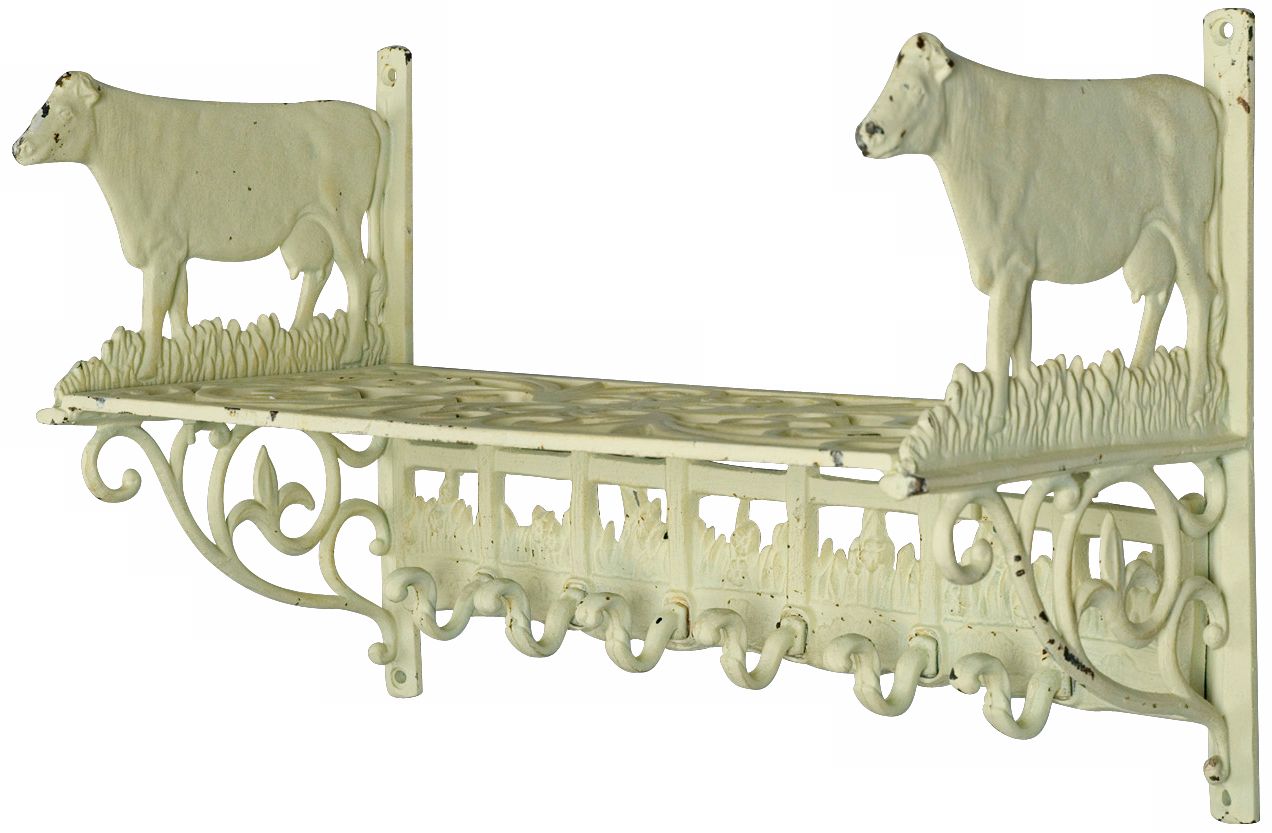 Weathered White Cow Wall Shelf
