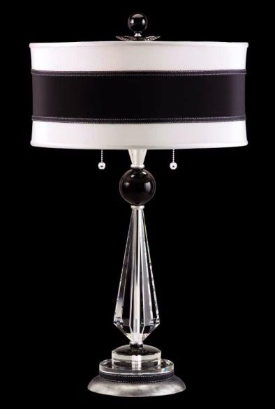 Schonbek Deco White with Black Ribbon Crystal Table Lamp