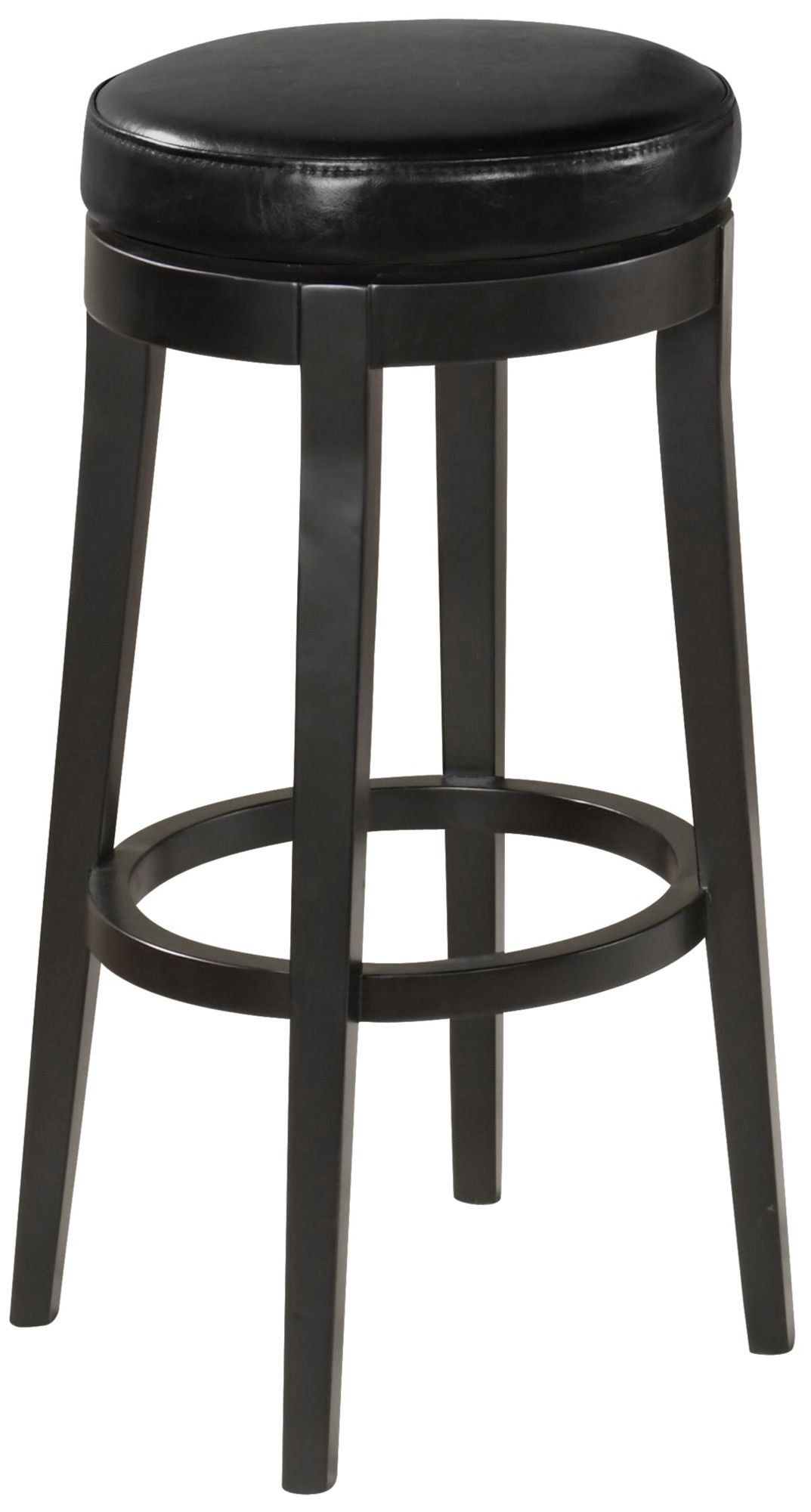 Midnight Black Leather 30" High Backless Swivel Bar Stool