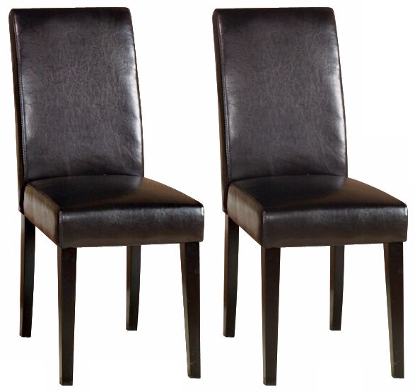 Set of Two Dark Brown Leather Side Chairs