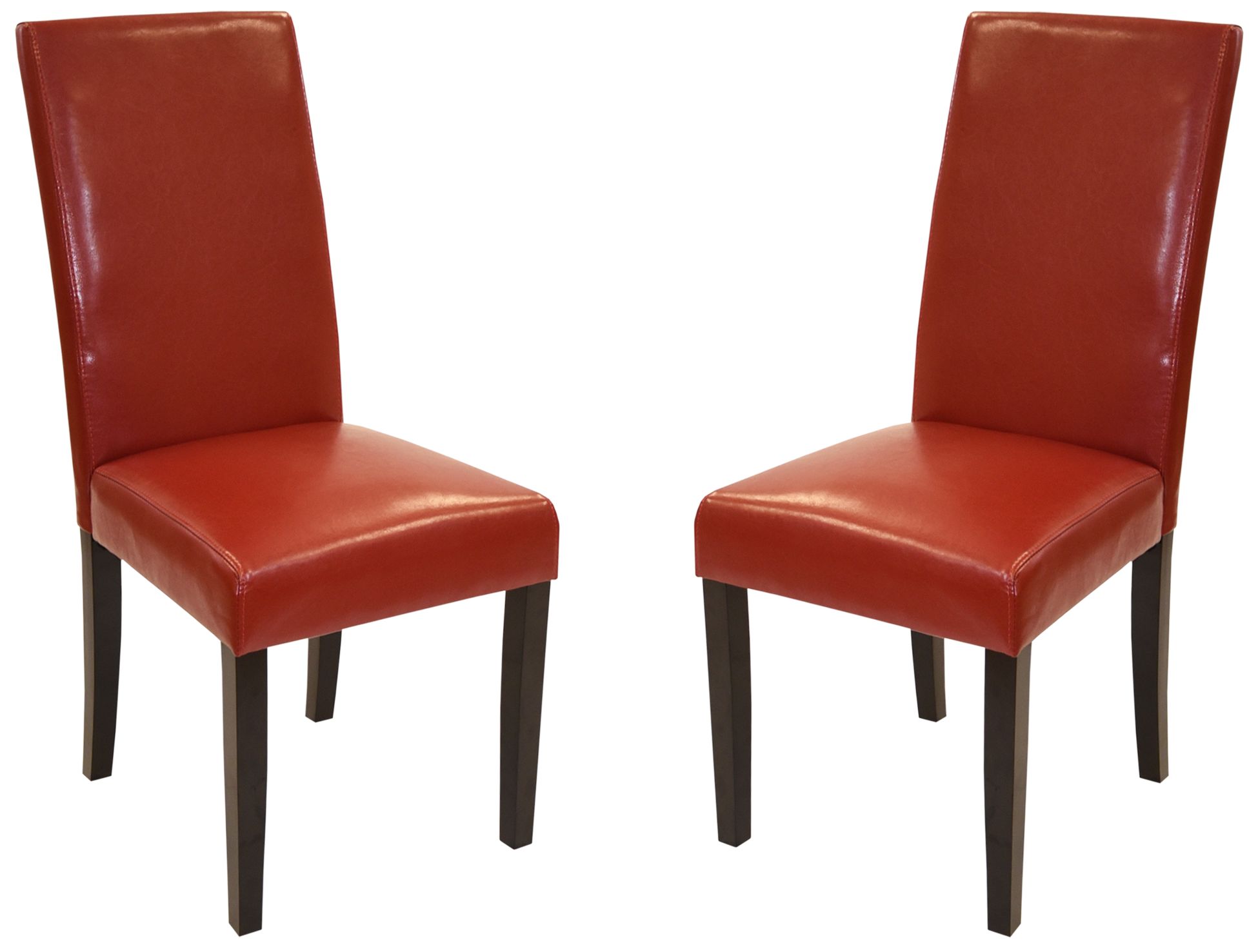 Set of Two Red Leather Side Chairs