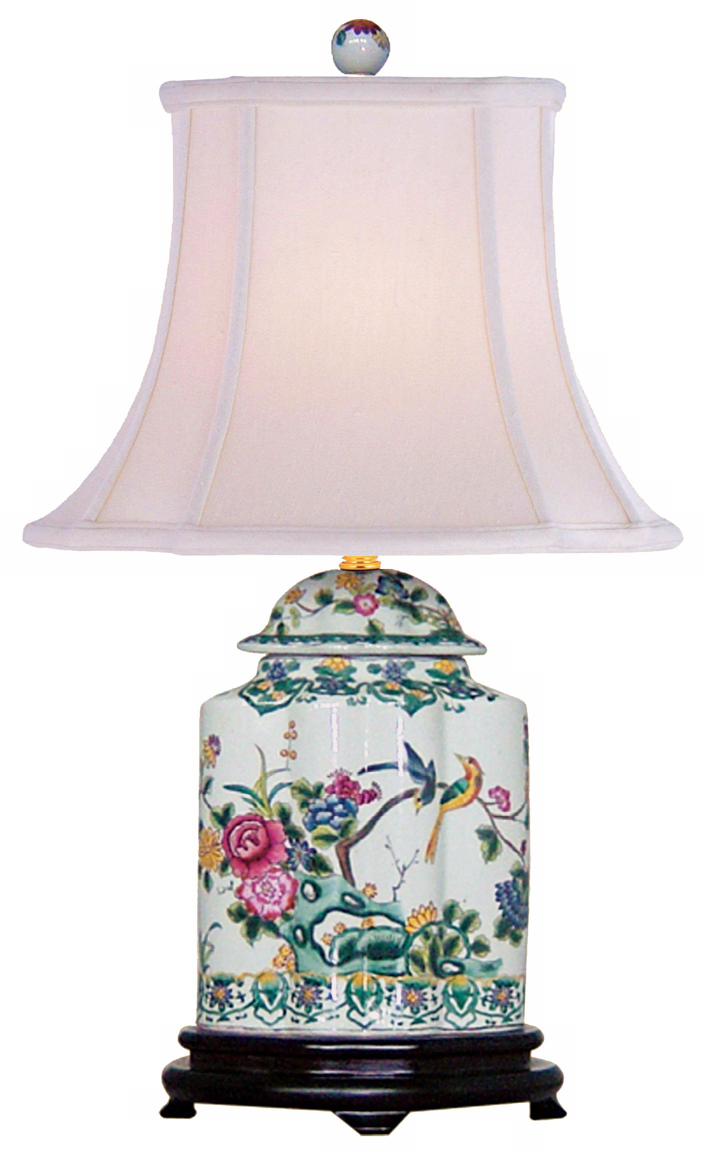 Green Floral Porcelain Scalloped Tea Jar Table Lamp