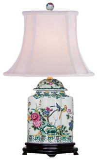 Green Floral Porcelain Scalloped Tea Jar Table Lamp J4927