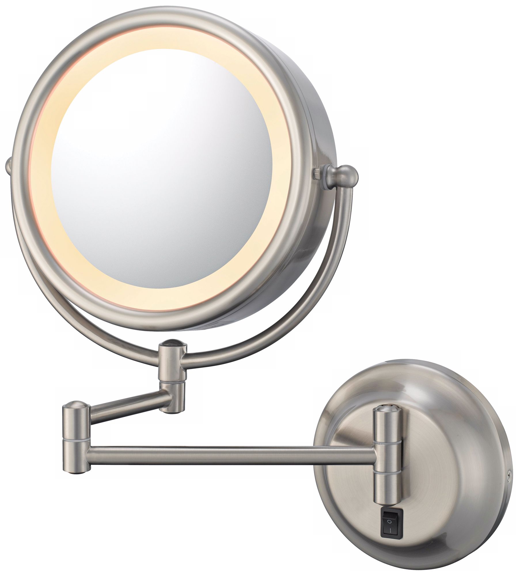 Brushed Nickel Finish Swing Arm Lighted Vanity Wall Mirror