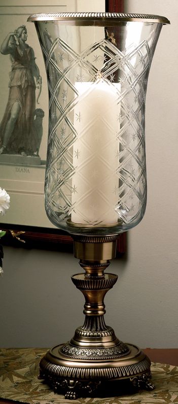 Antique Bronze Finish Hurricane Glass Candle Holder (J5398)