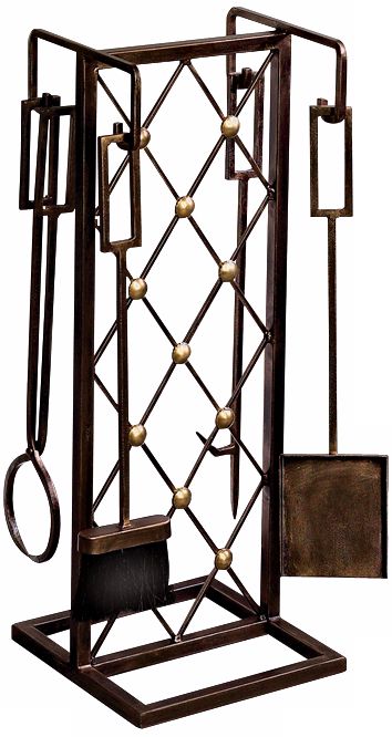 Bronze Finish Iron Button Fire Tool Set