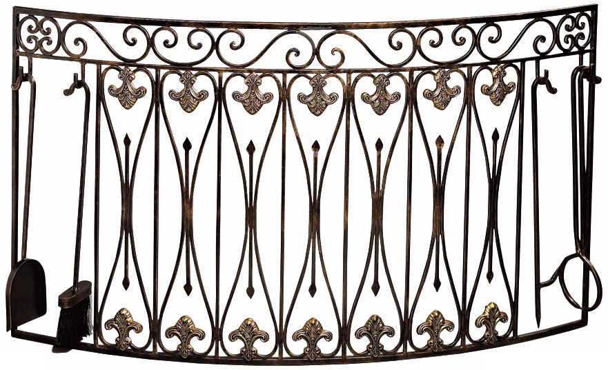 Bronze Finish Iron With Tools Fire Screen J5418
