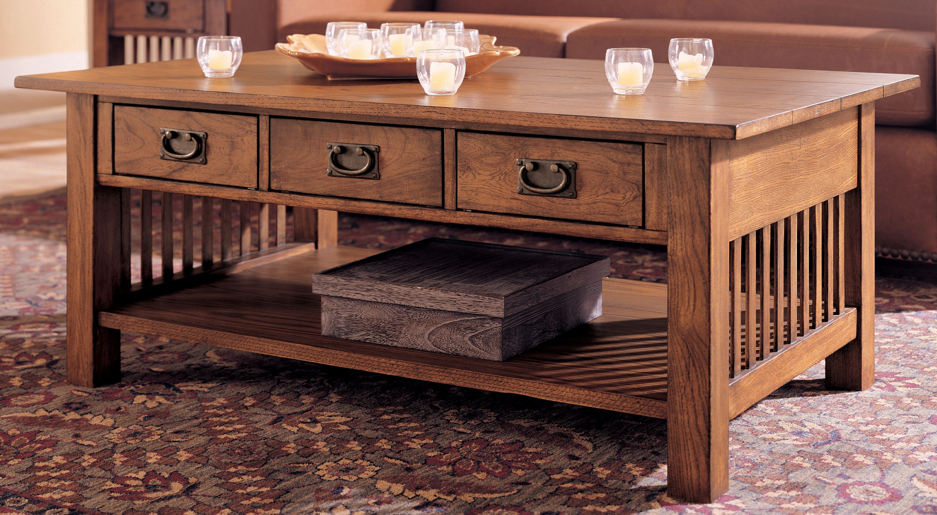 Mission Oak 3-Drawer Cocktail Table