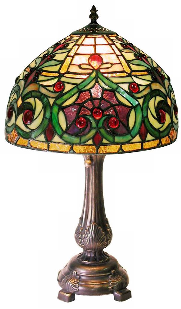 Victorian Petite Ivory and Green Tiffany Style Table Lamp