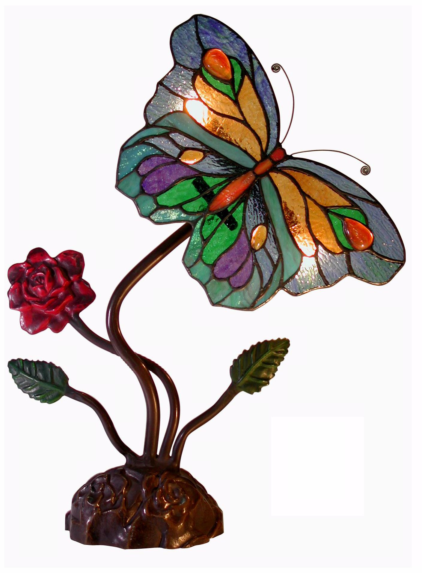 Butterfly Rose Tiffany Style Accent Table Lamp
