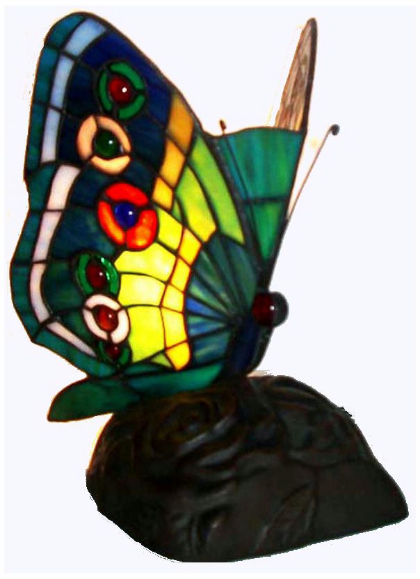 Butterfly Blue Green Yellow Tiffany Style Accent Lamp