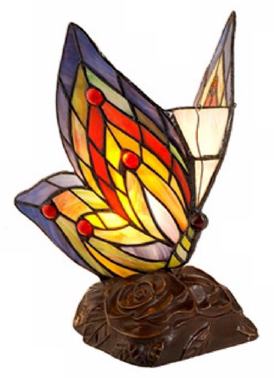 Butterfly Violet Blue and Yellow Tiffany Style Accent Lamp