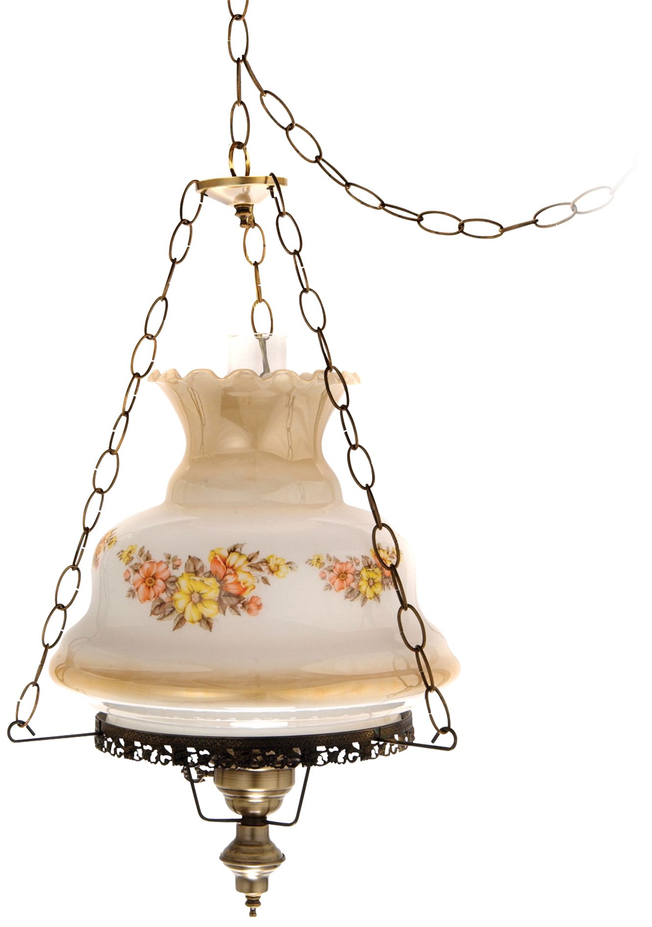 Floral Amber Glass 17" Wide Swag Style Plug-In Chandelier