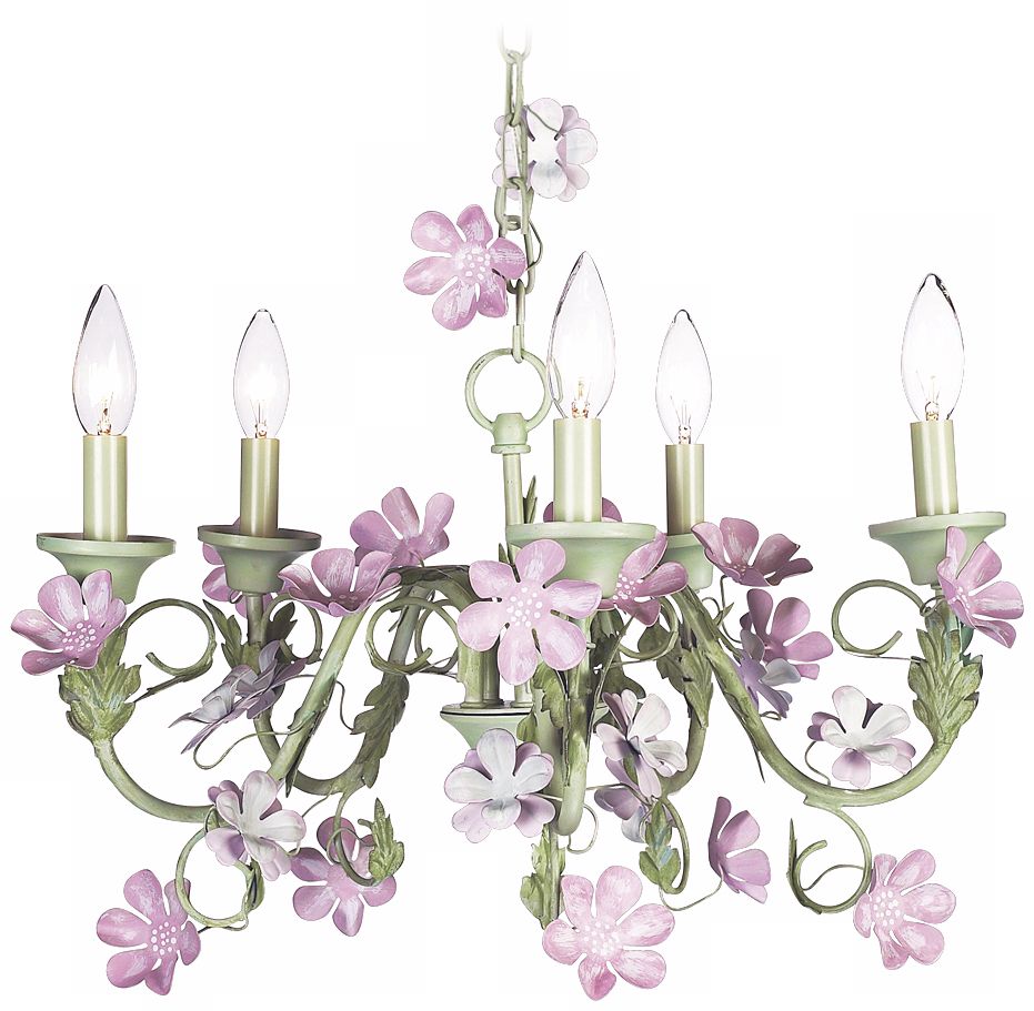 Pink Flowers with Green 5-Light Chandelier