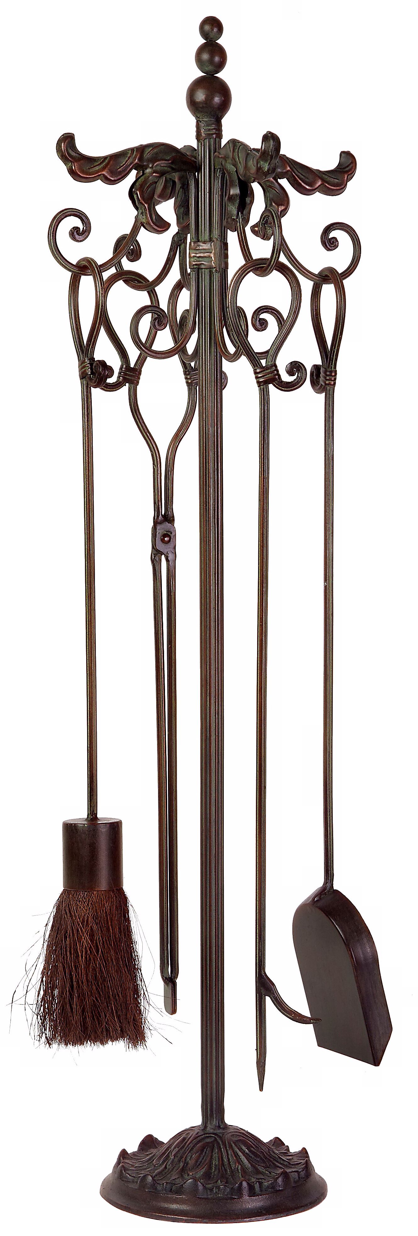 Wrought Iron 4-Piece Fireplace Tool Set