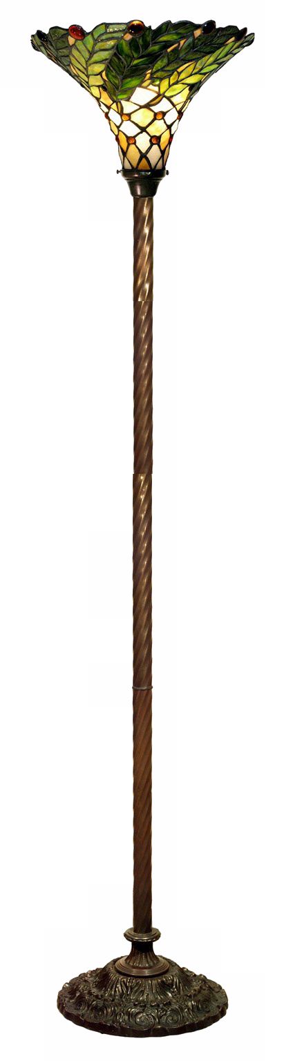 Green Leafy Tiffany Style Torchiere Floor Lamp