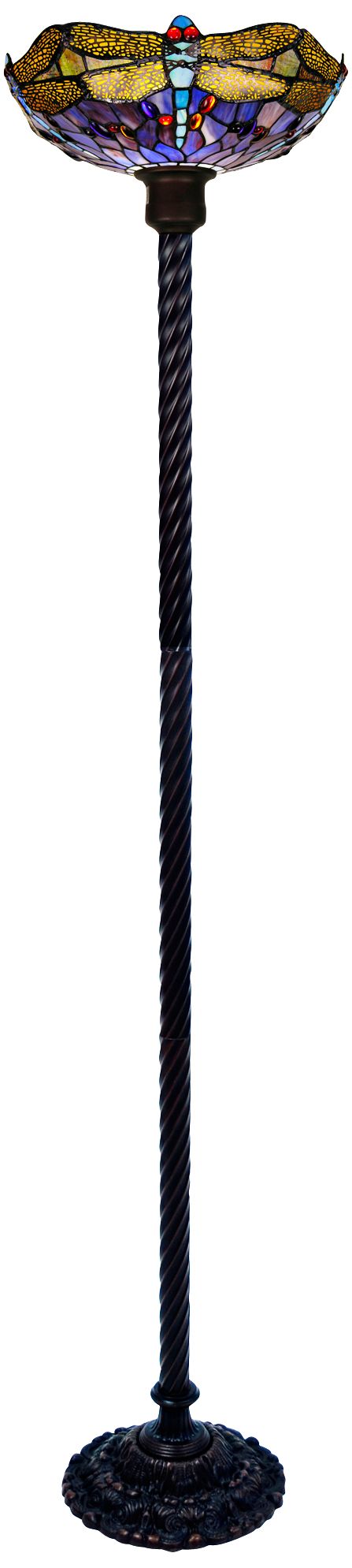 Dragonfly Tiffany Style Glass Torchiere Floor Lamp