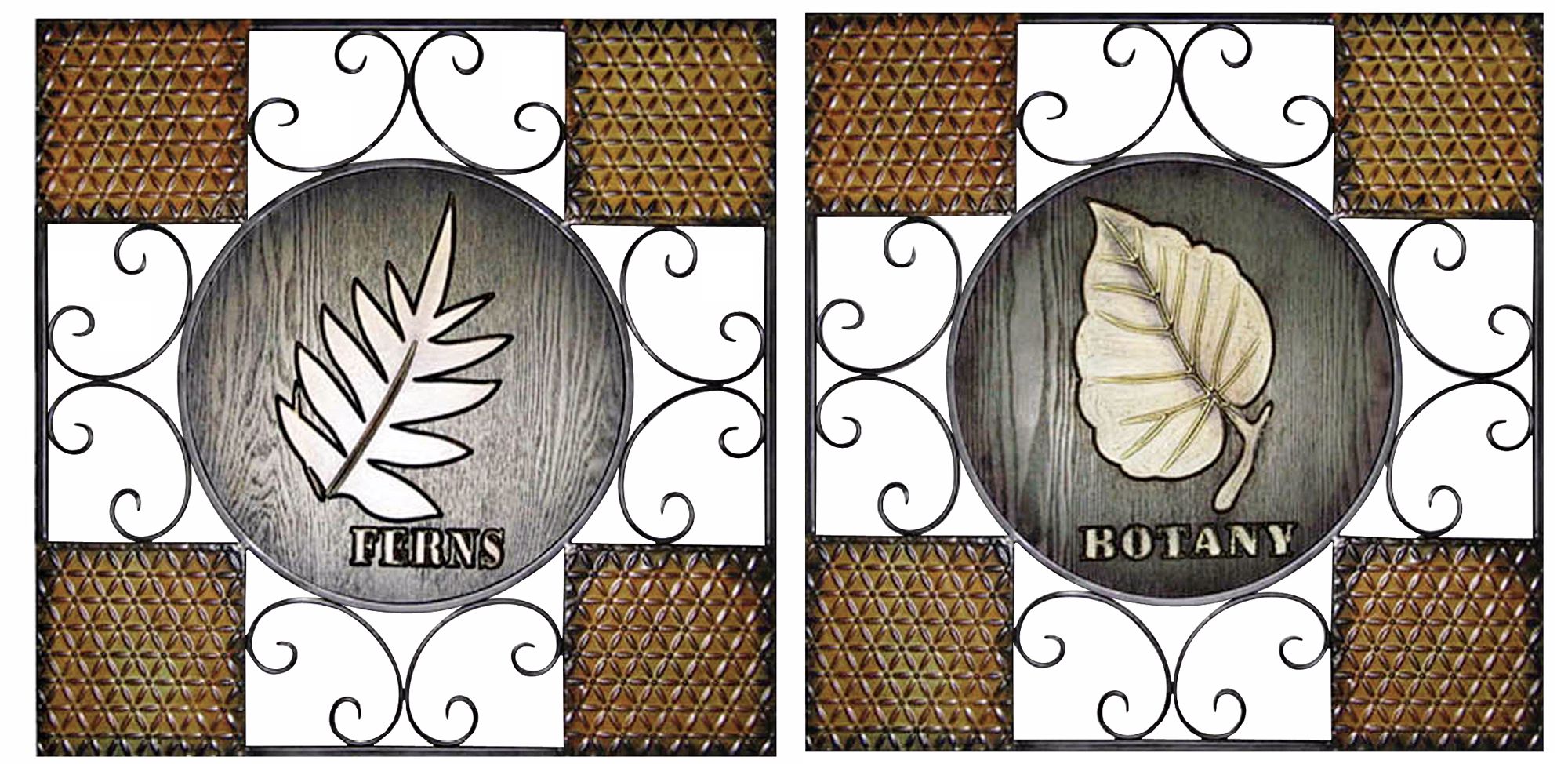 Set of 2 Botanical Metal Wood Wall Art