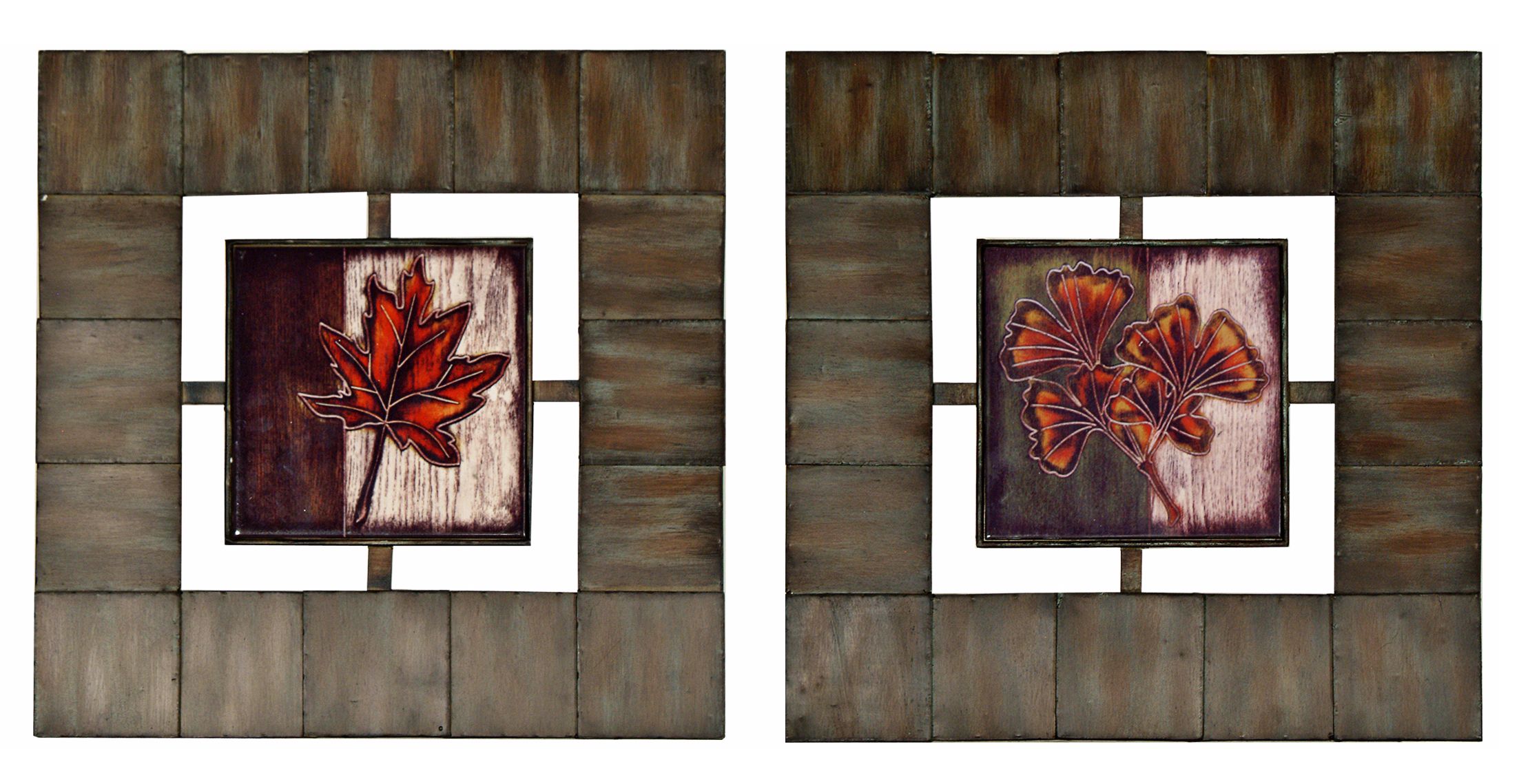 Metal and Ceramic Leaf Set of 2 Wall Art