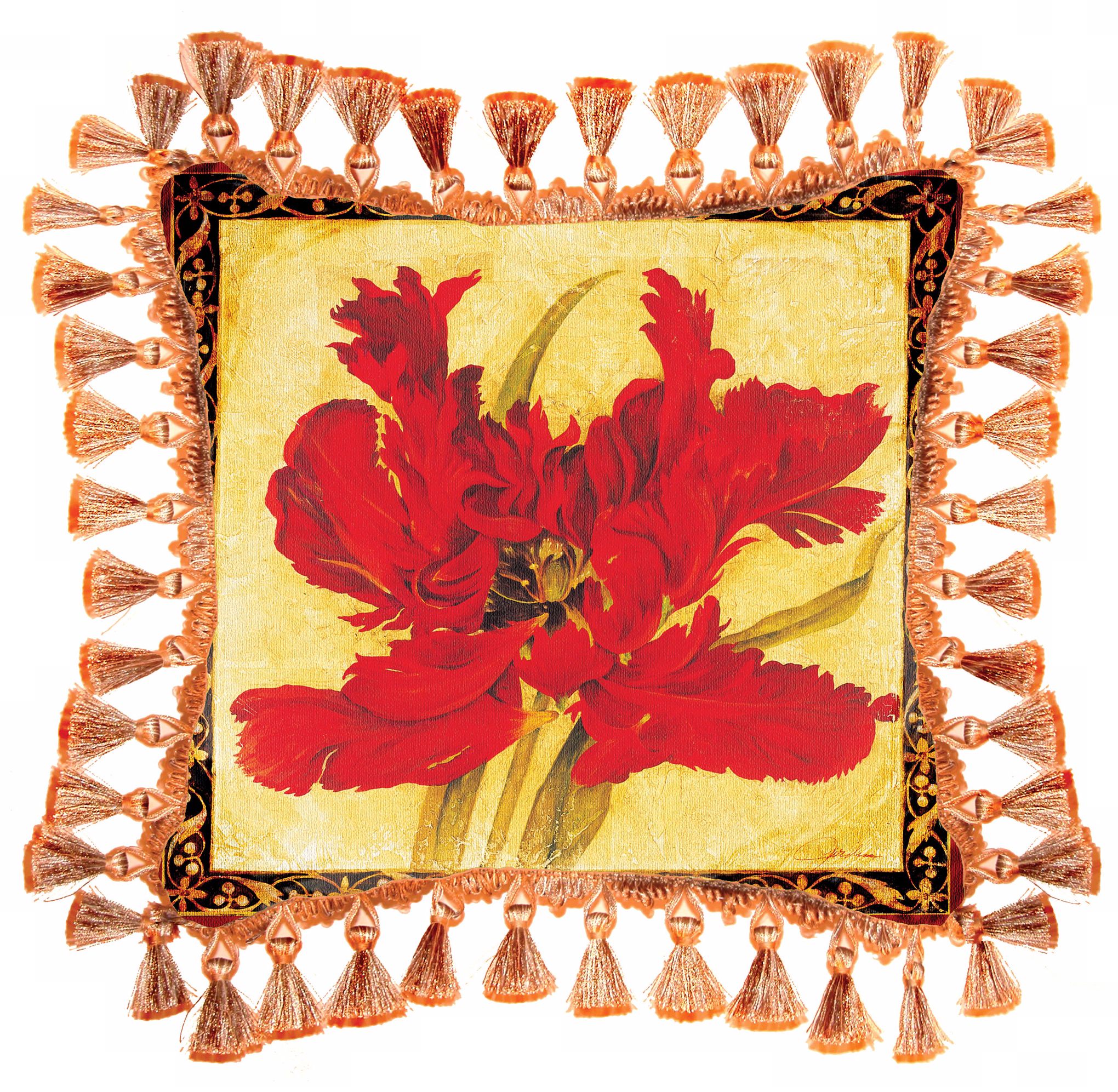 Fire Red Tulip Fringe Accent Pillow