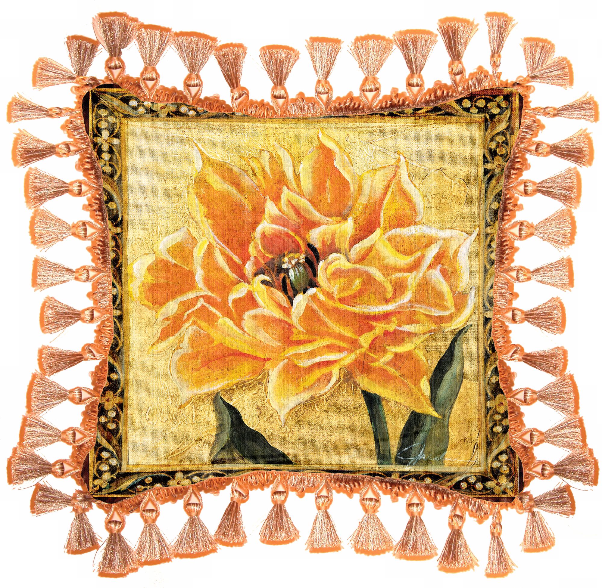 Sunny Yellow Tulip Fringe Accent Pillow