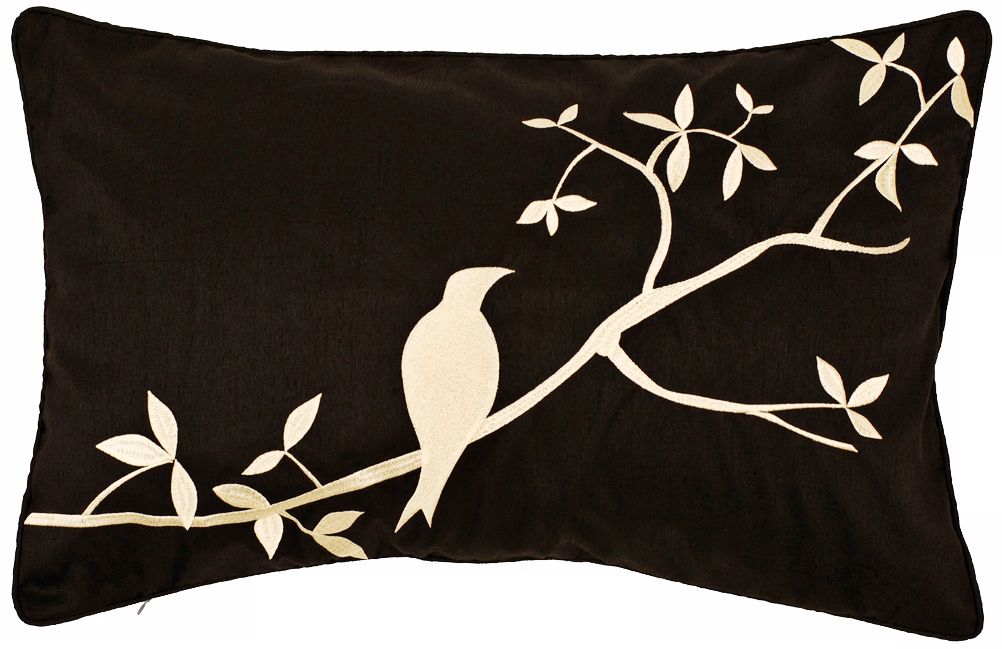 Surya Black and Beige Bird Lumbar Pillow