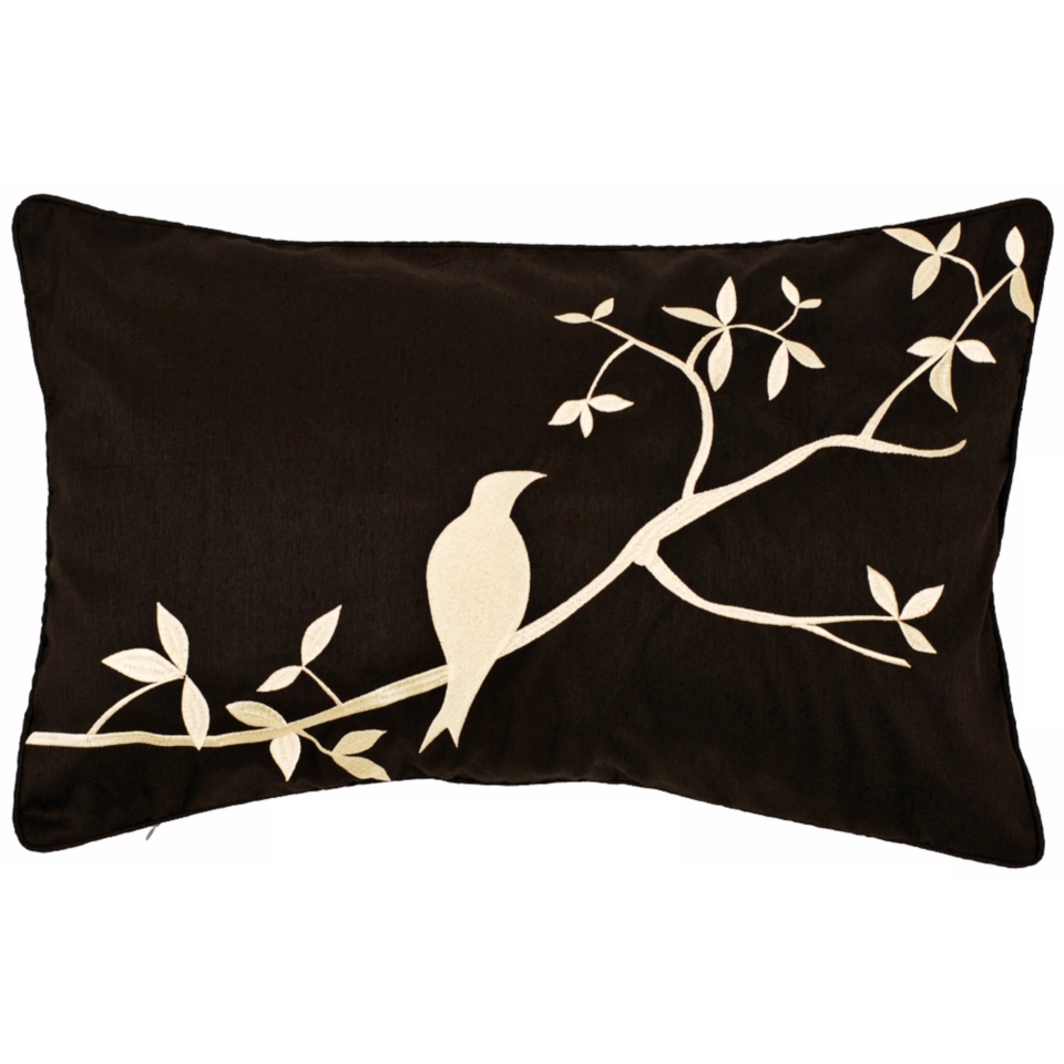 Surya Black and Beige Bird Lumbar Pillow   #J8421