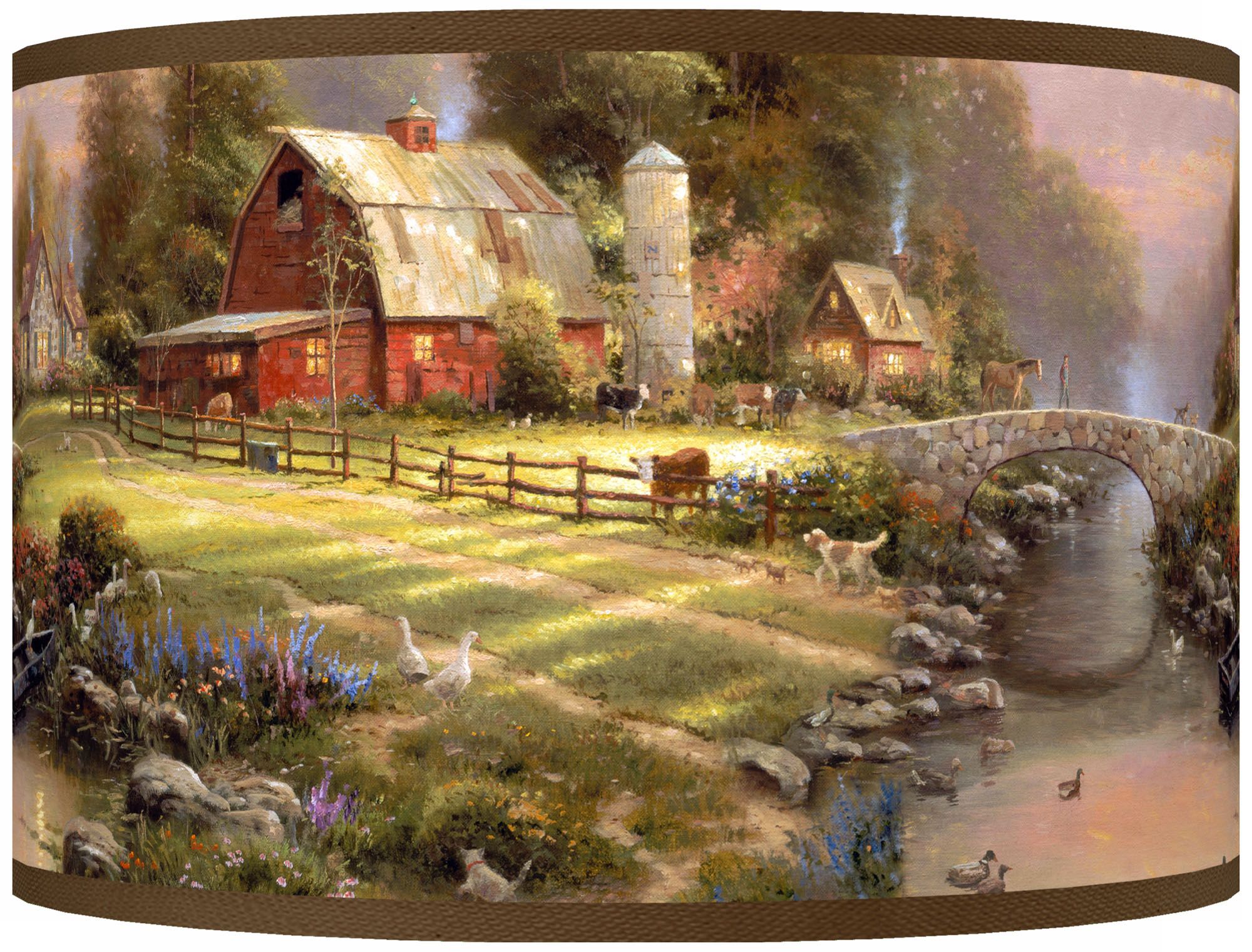 Thomas Kinkade Sunset at Riverbend Farm Shade 12x12x8.5