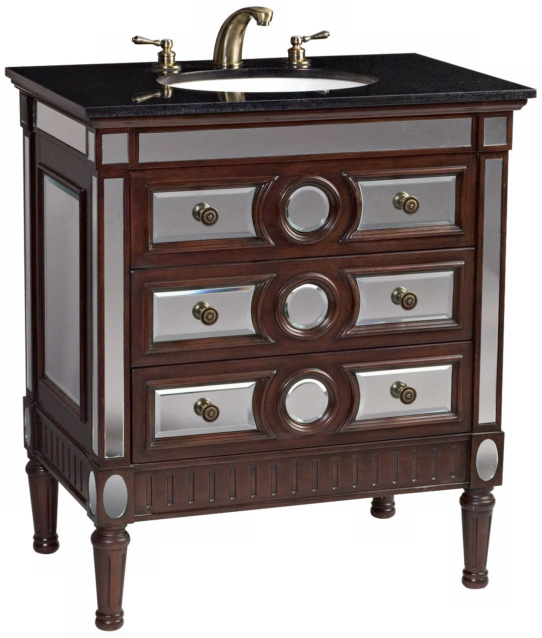 Walnut Finish Mirrored Sink Vanity