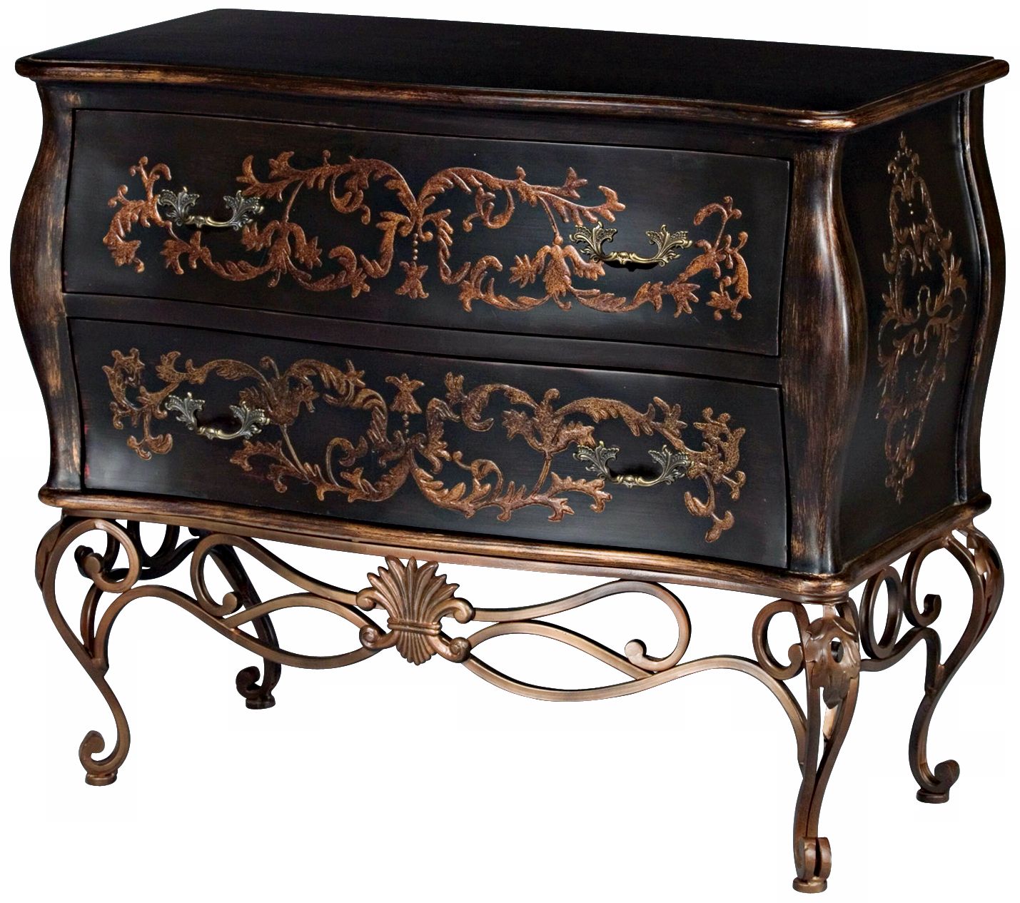 Black Bombe Chest on Gold Metal Base J8597