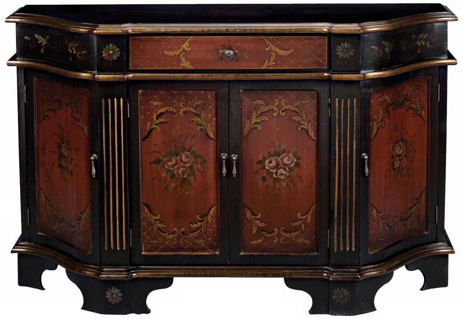 Black and Gold Hand Painted Formal Sideboard J8604