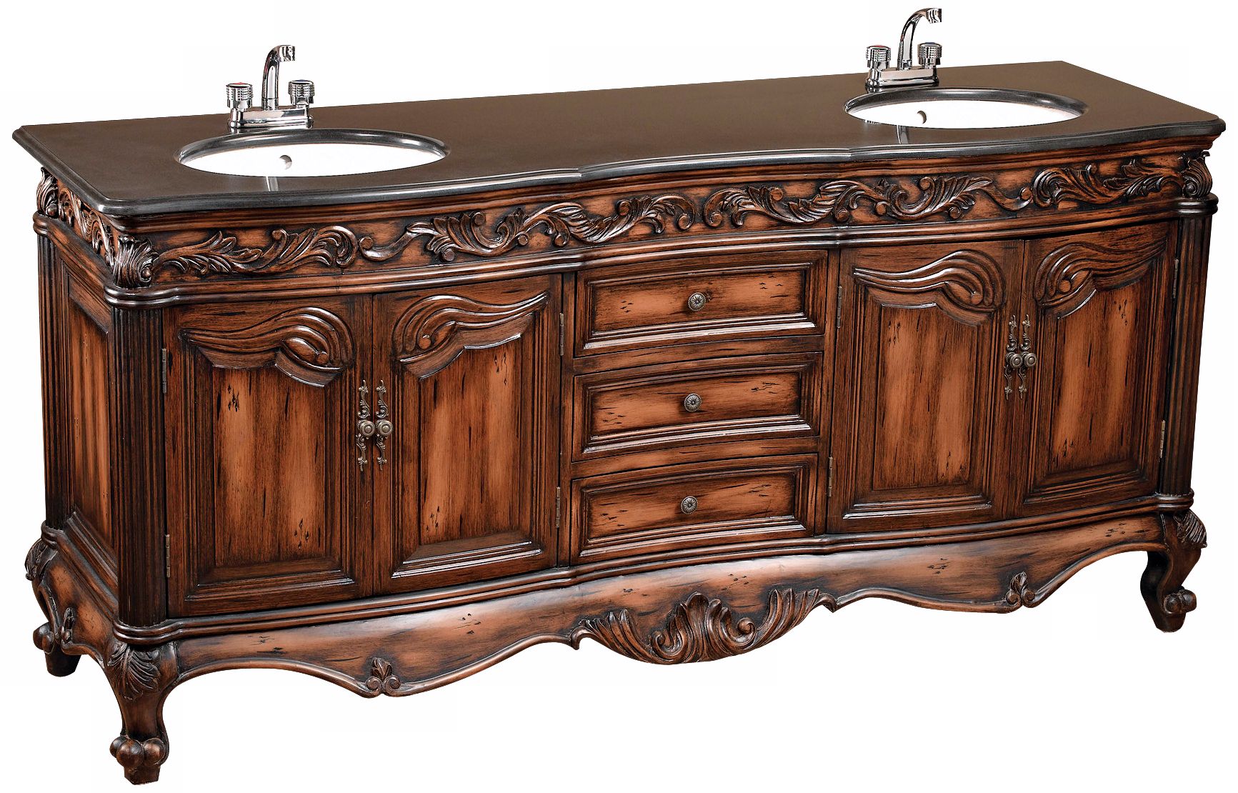 Antique Style Carved Double Sink Vanity