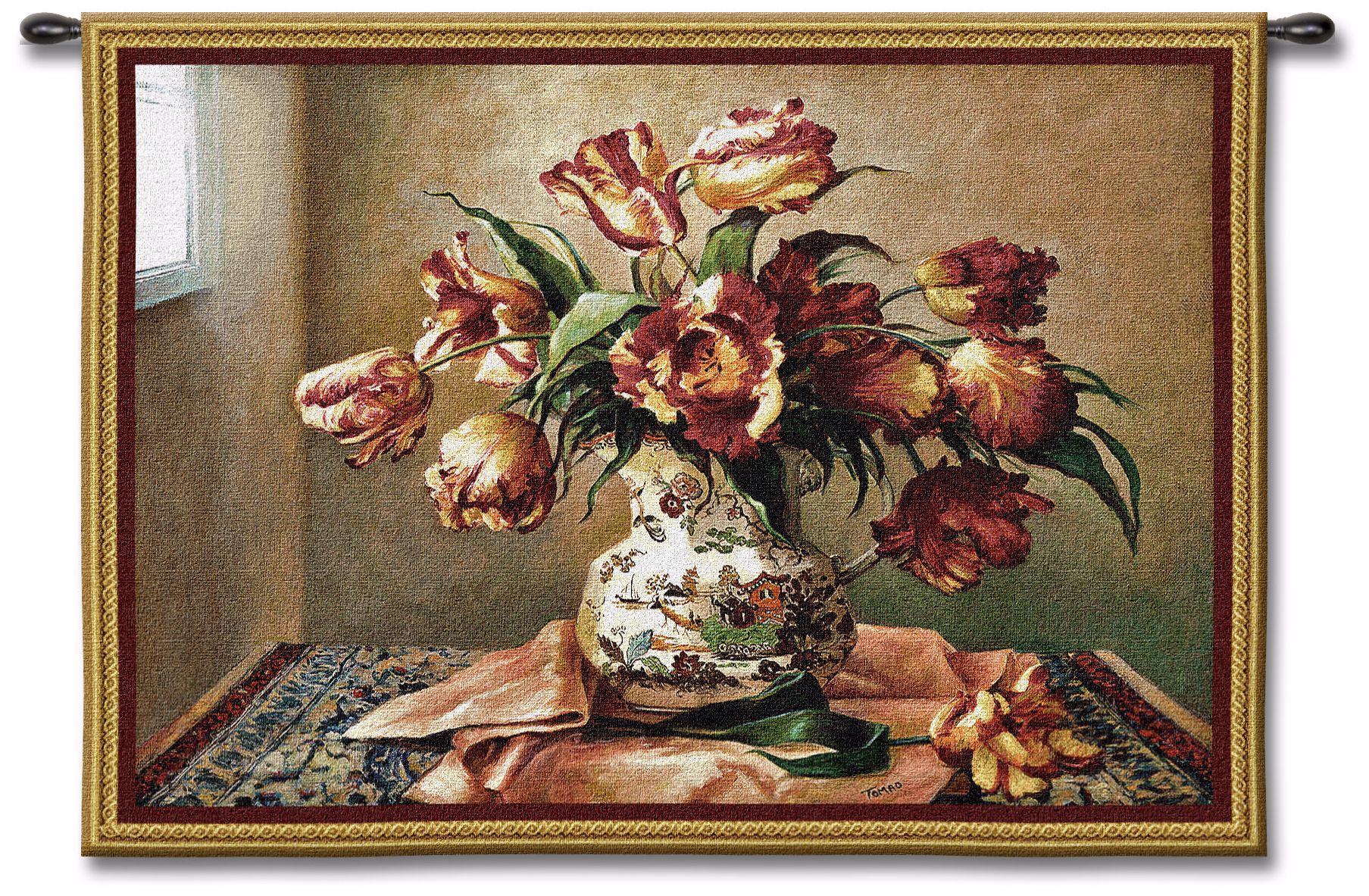Tulips Still Life 53" Wide Wall Tapestry