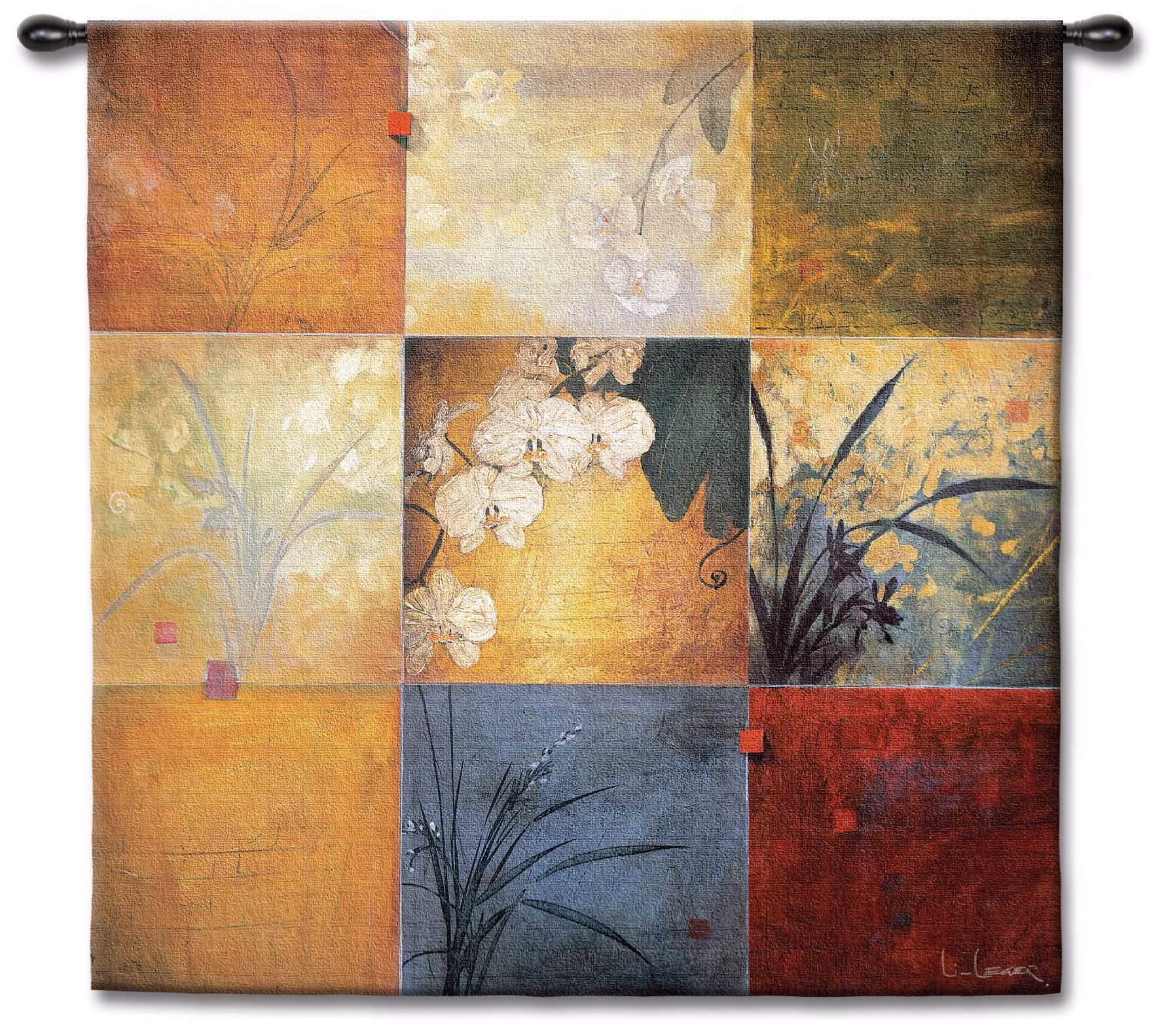 Bamboo Orchids Patchwork 53" Square Wall Tapestry