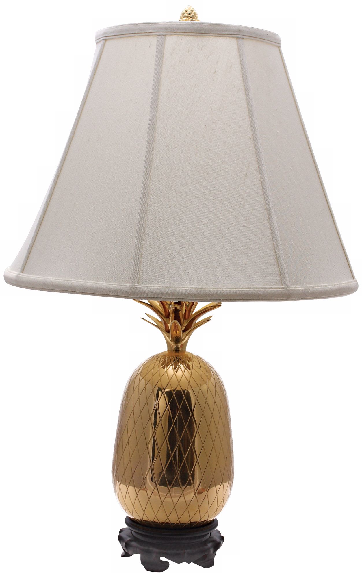 Large Brass Pineapple Table Lamp with White Shade