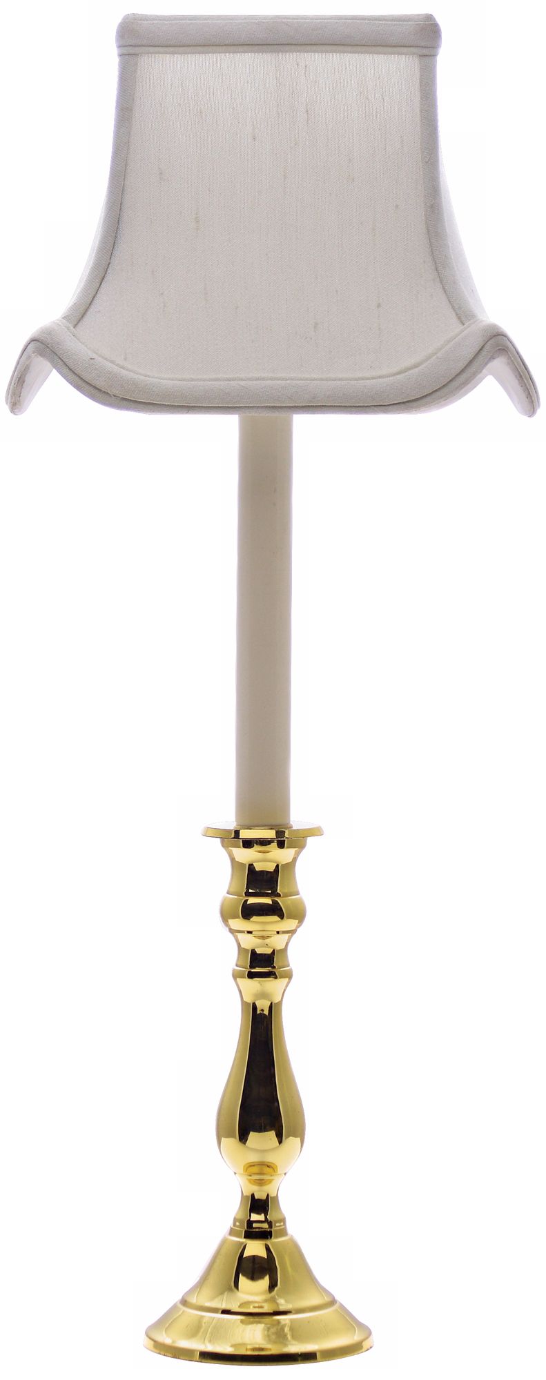 Polished Brass White Shade Candlestick Buffet Lamp