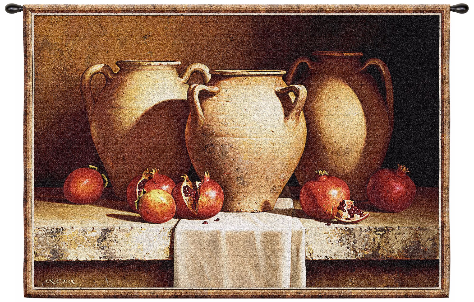 Urns with Pomegranates 53" Wide Wall Hanging Tapestry
