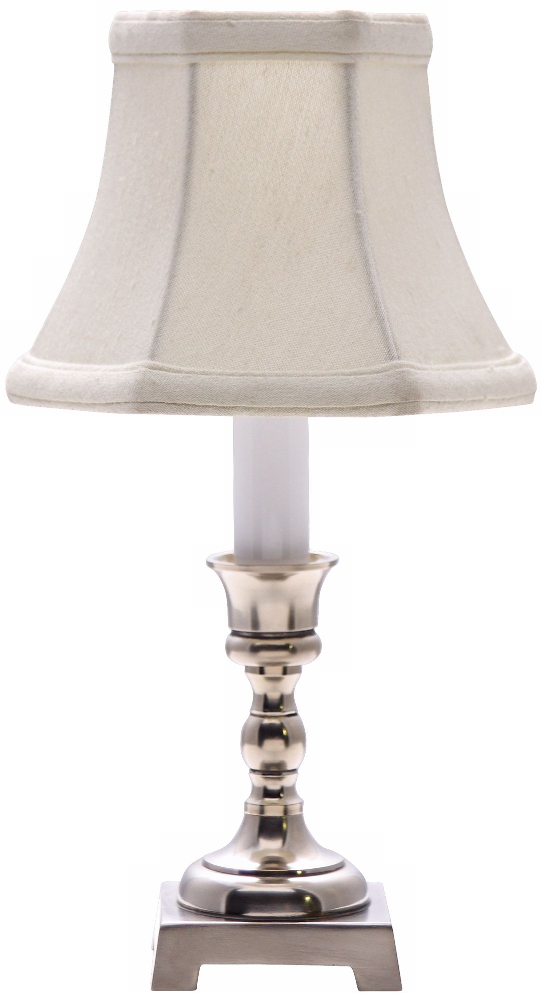 Pewter White Shade Candle Light Pedestal Accent Lamp