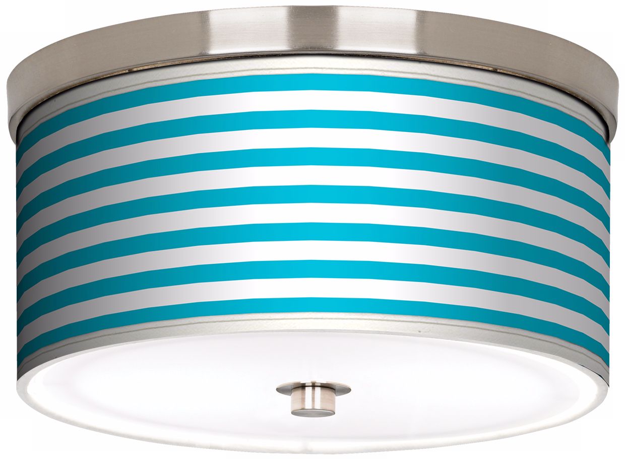 Aqua Horizontal Stripe Nickel 10 1/4" Wide Ceiling Light