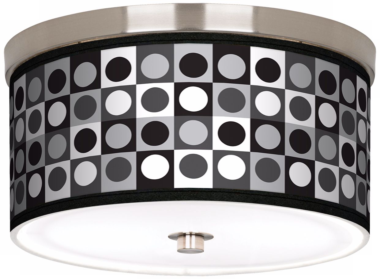 Black and Grey Dotted Squares Nickel 10 1/4" W Ceiling Light