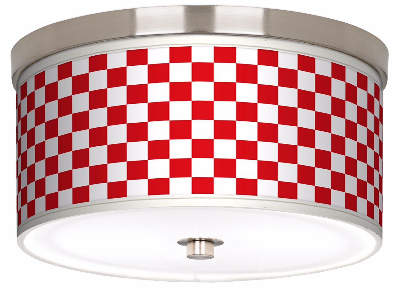 Checkered Red Nickel 10 1/4" Wide Ceiling Light