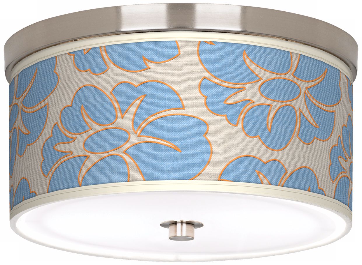 Floral Blue Silhouette 10 1/4" Wide CFL Nickel Ceiling Light