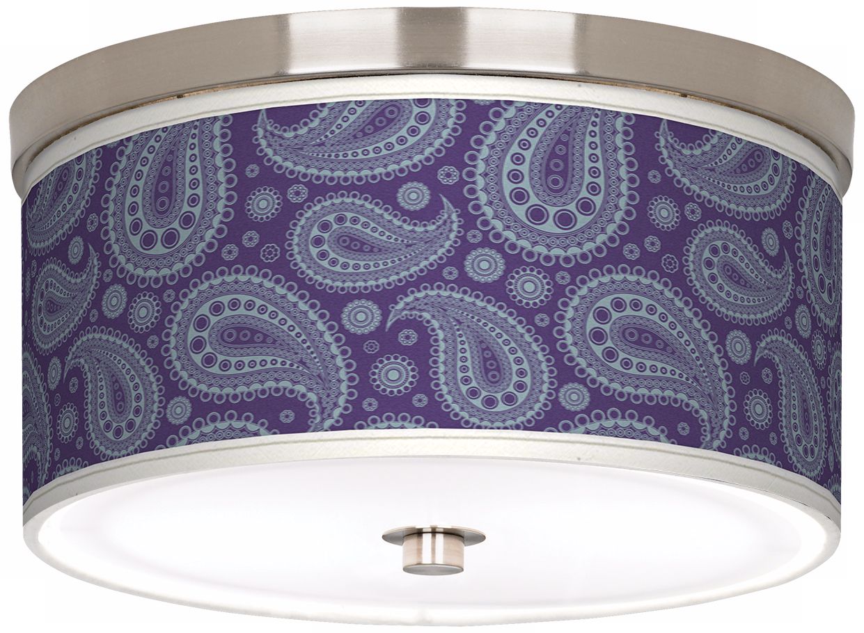 Purple Paisley Linen Giclee 10 1/4" Wide Ceiling Light