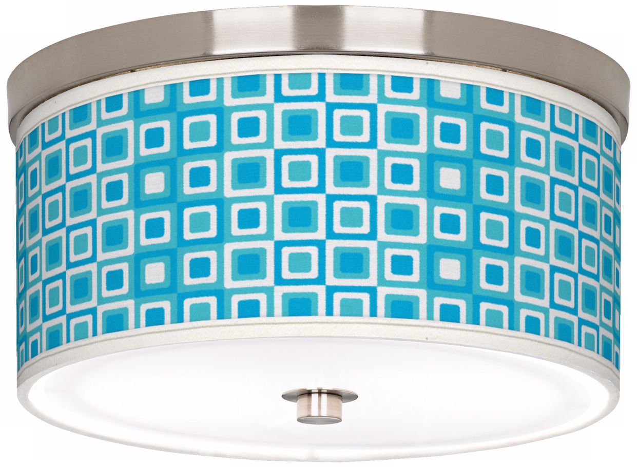 Blue Boxes Linen Giclee 10 1/4" Wide Ceiling Light