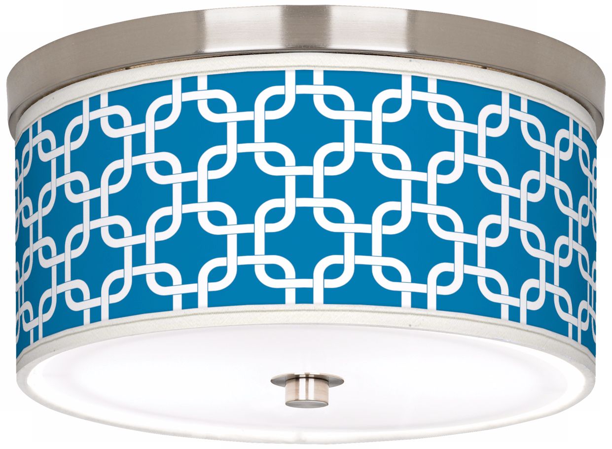 Blue Lattice Giclee Nickel 10 1/4" Wide Ceiling Light