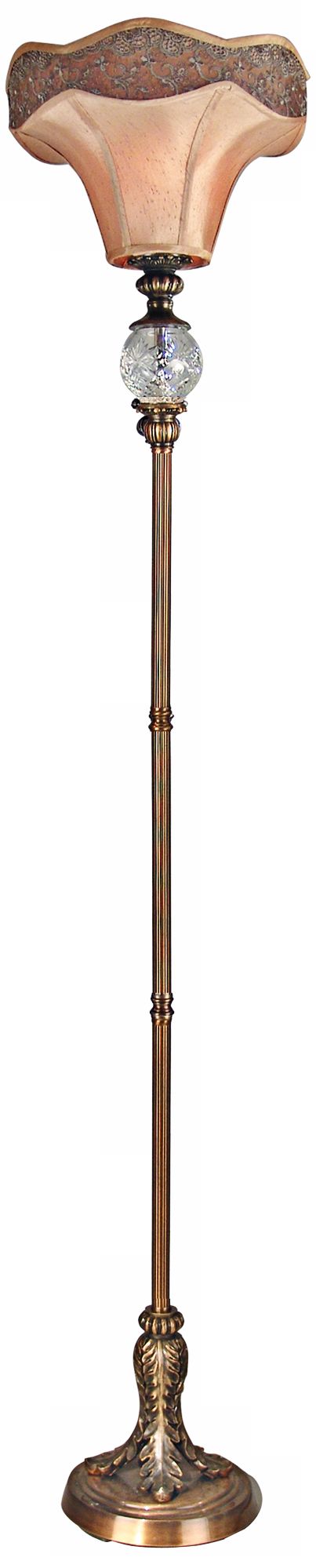 St Joseph Antique Brass Embroidered Shade Torchiere